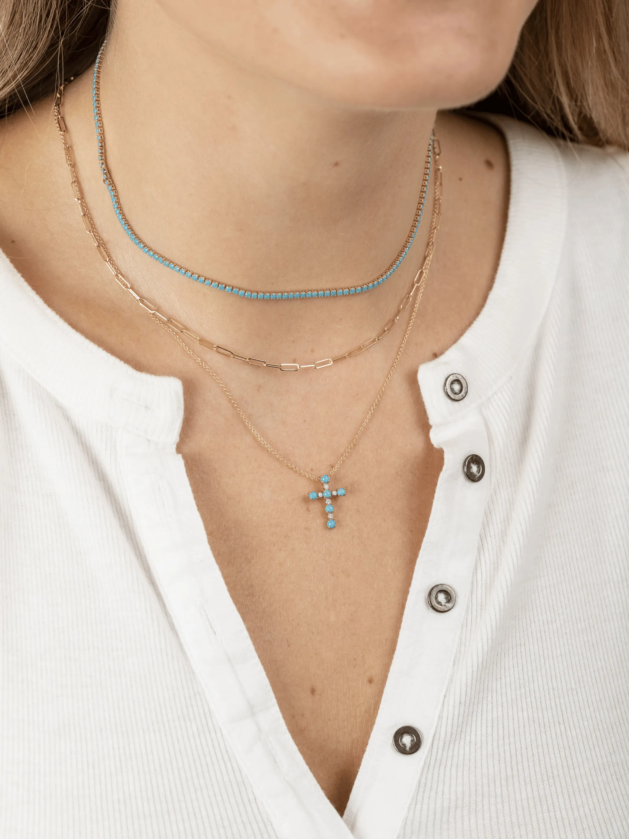 Turquoise and Diamond Cross Necklace 14K sold by LeMel