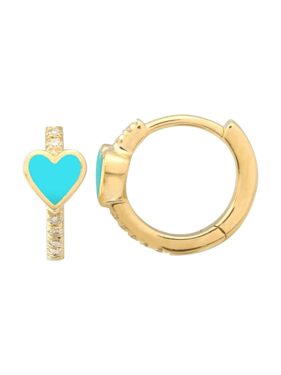 Cutie Turquoise Heart Huggie Earring 14K sold by LeMel