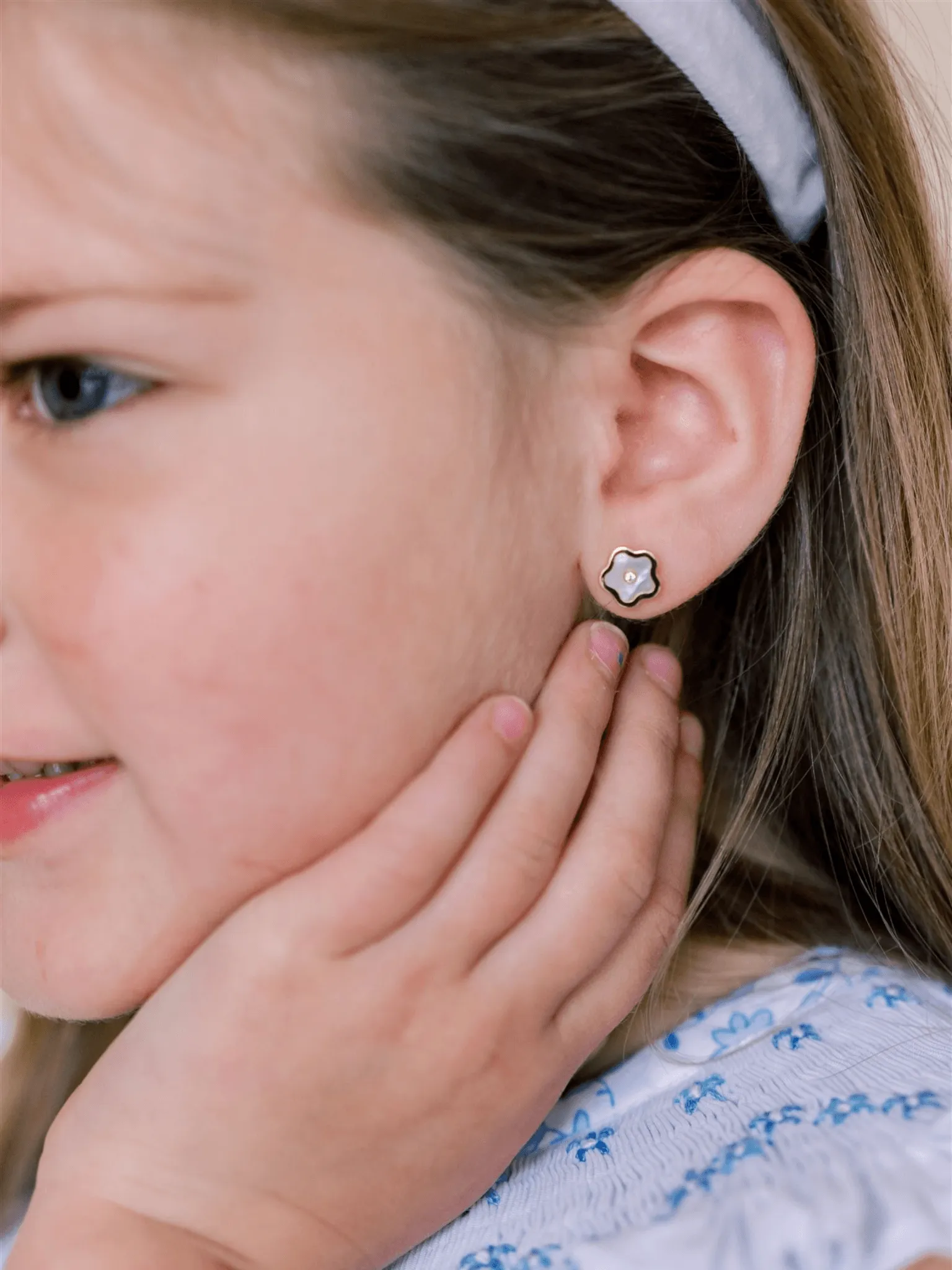 Kid Pearl Flower Stud Earrings 14K sold by LeMel product image thumbnail 2