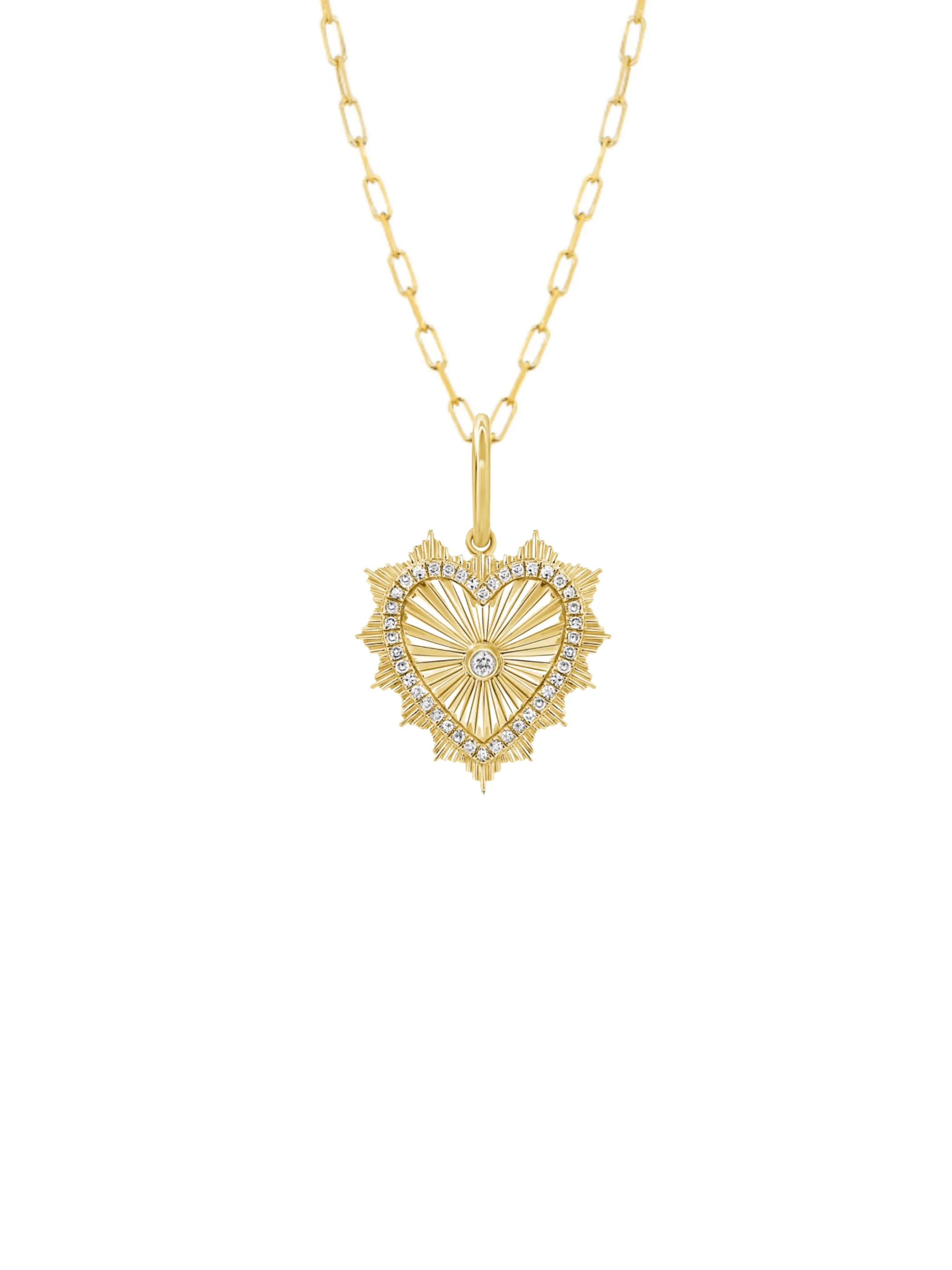 Fluted Diamond Heart Charm Necklace 14K sold by LeMel