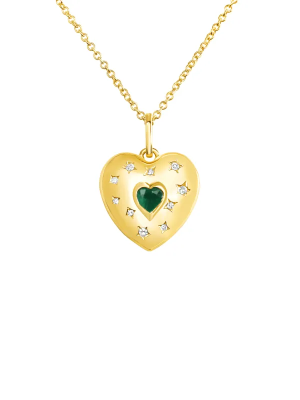 Puffy Emerald Heart Pendant Necklace 14K sold by LeMel
