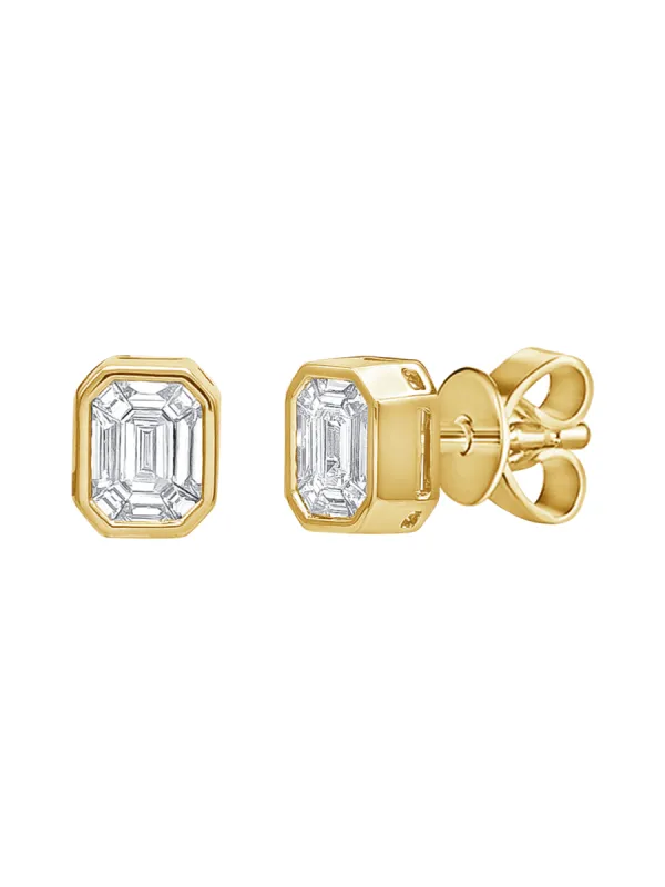 Emerald Cut Illusion Diamond Stud Earrings 14K sold by LeMel