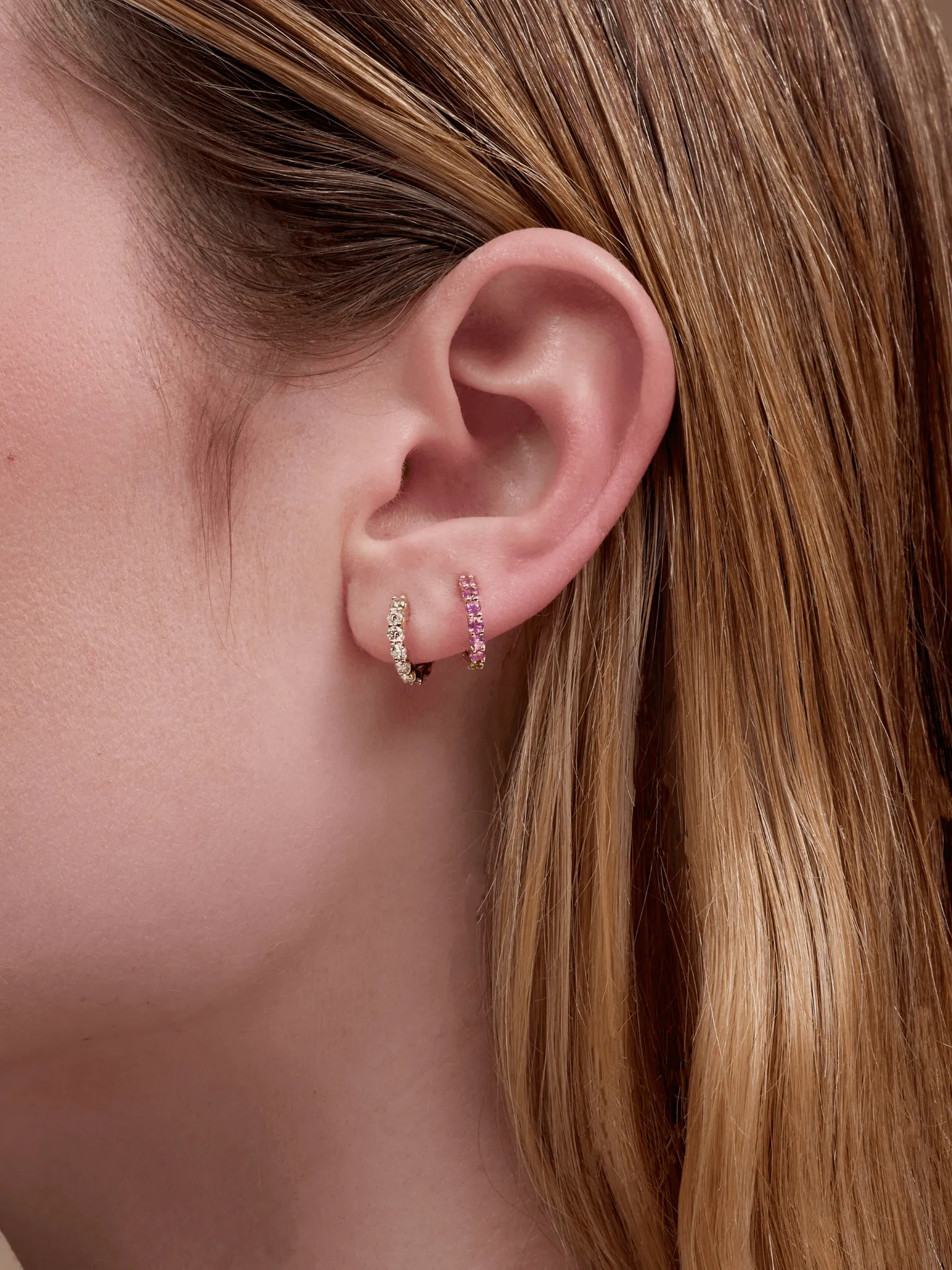 Reversible Pink Sapphire and Diamond Huggie 14K sold by LeMel product image thumbnail 2