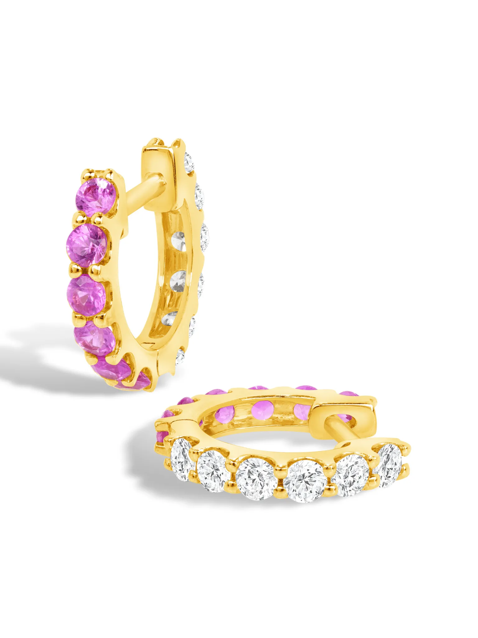 Reversible Pink Sapphire and Diamond Huggie 14K sold by LeMel