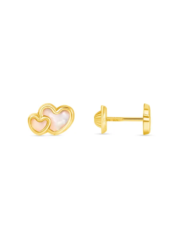 Kid Double Heart Pearl Earrings 14K sold by LeMel
