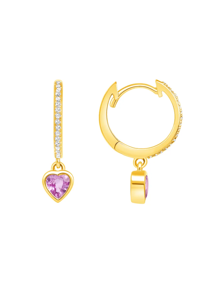 Pink Sapphire Heart Charm Huggie Earring 14K sold by LeMel