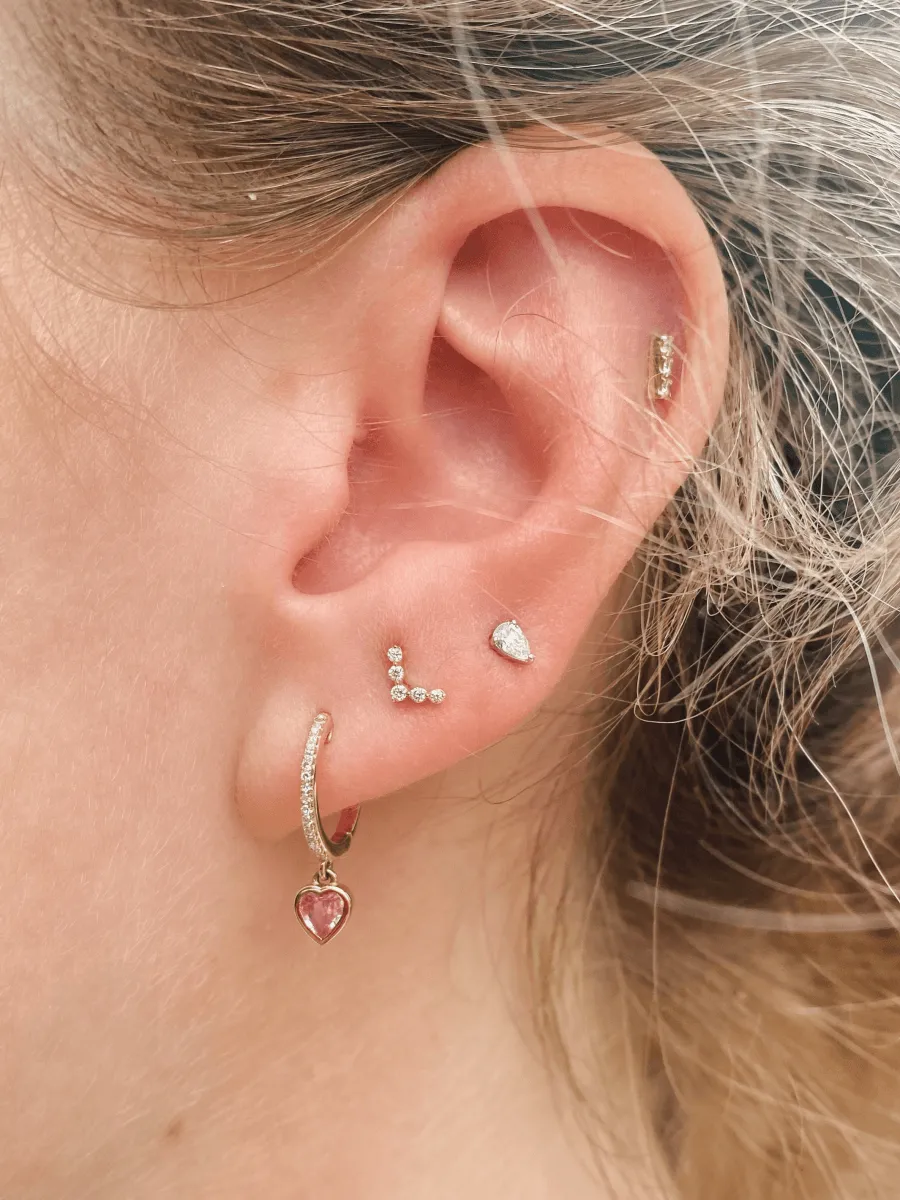 Pink Sapphire Heart Charm Huggie Earring 14K sold by LeMel product image thumbnail 2