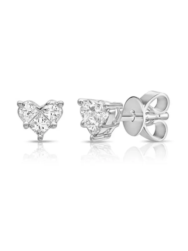 Diamond Heart Illusion Stud Earrings 14K sold by LeMel