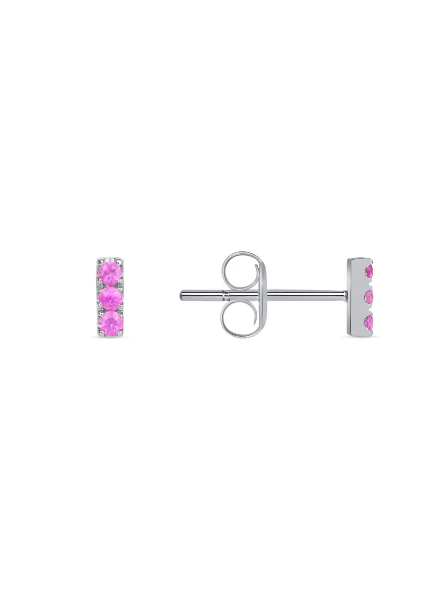 Mini Pink Sapphire Bar Stud Earrings 14K sold by LeMel product image thumbnail 4