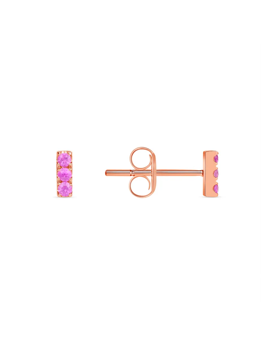 Mini Pink Sapphire Bar Stud Earrings 14K sold by LeMel product image thumbnail 5