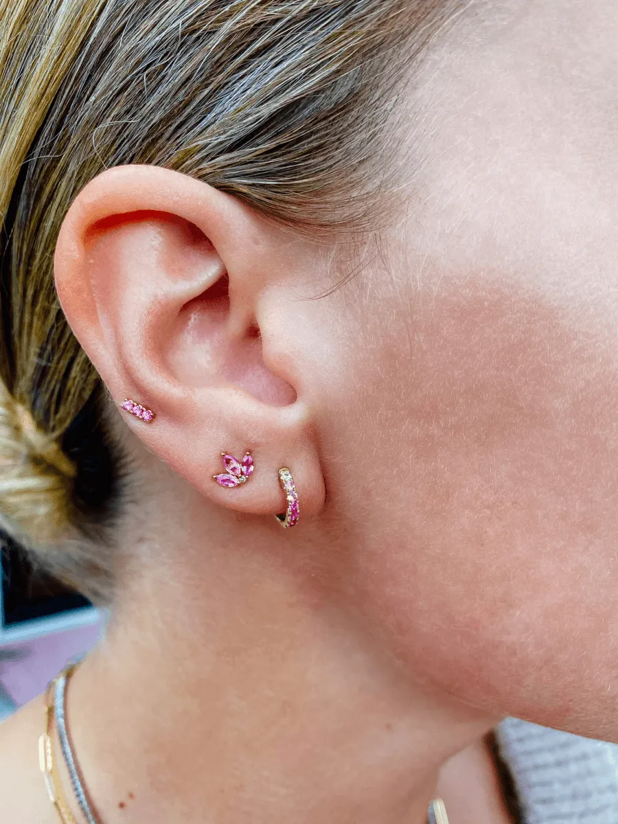 Mini Pink Sapphire Bar Stud Earrings 14K sold by LeMel product image thumbnail 3