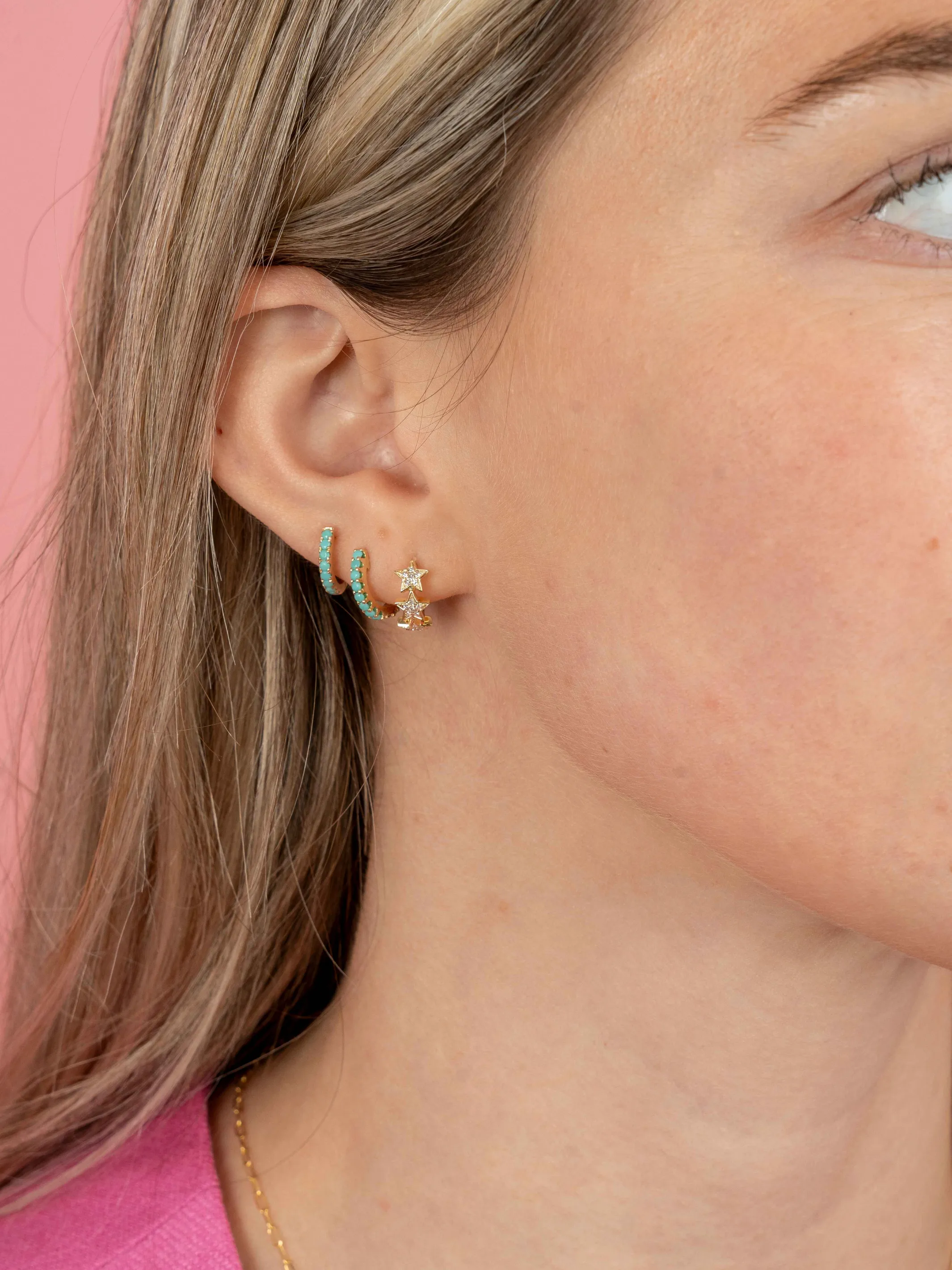 Turquoise Huggie Earring 14K sold by LeMel product image thumbnail 3