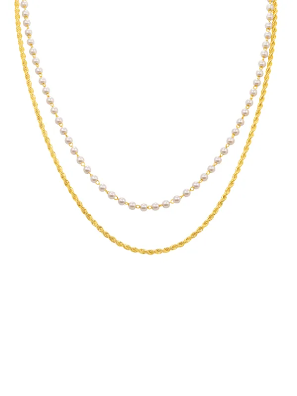 Parker Pearl and Rope Chain Layering Necklace Set sold by LeMel