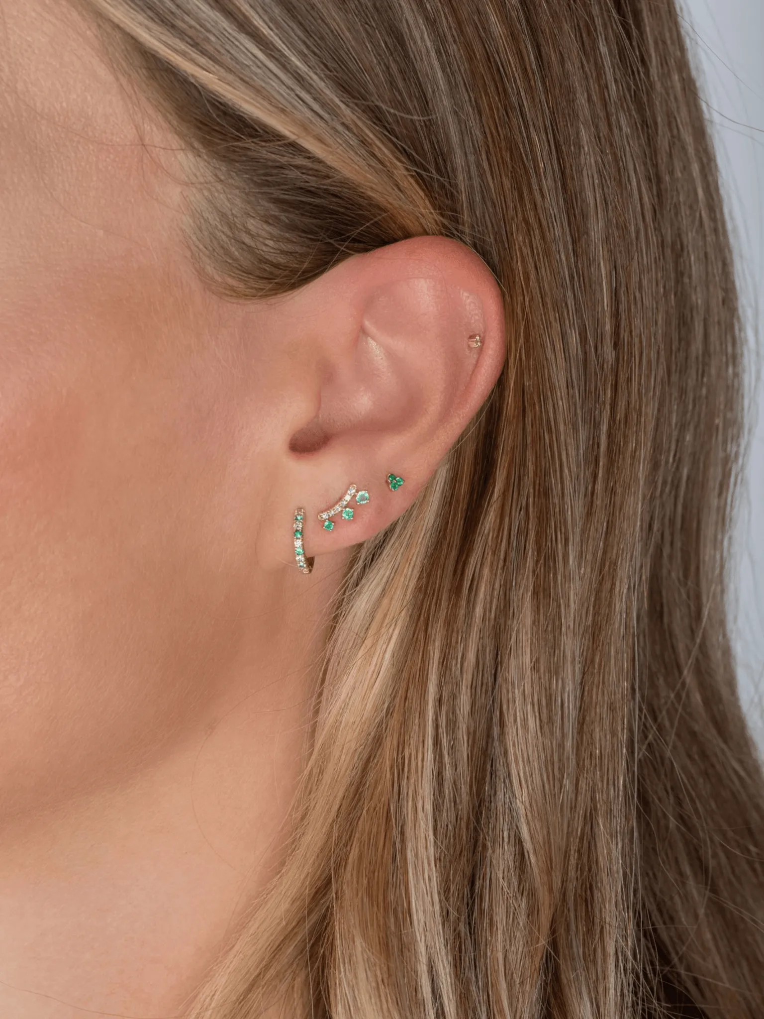 Teeny Emerald Trio Stud Earring 14K sold by LeMel product image thumbnail 3