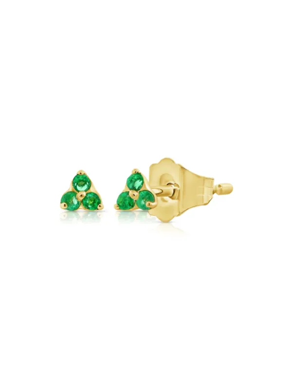 Teeny Emerald Trio Stud Earring 14K sold by LeMel