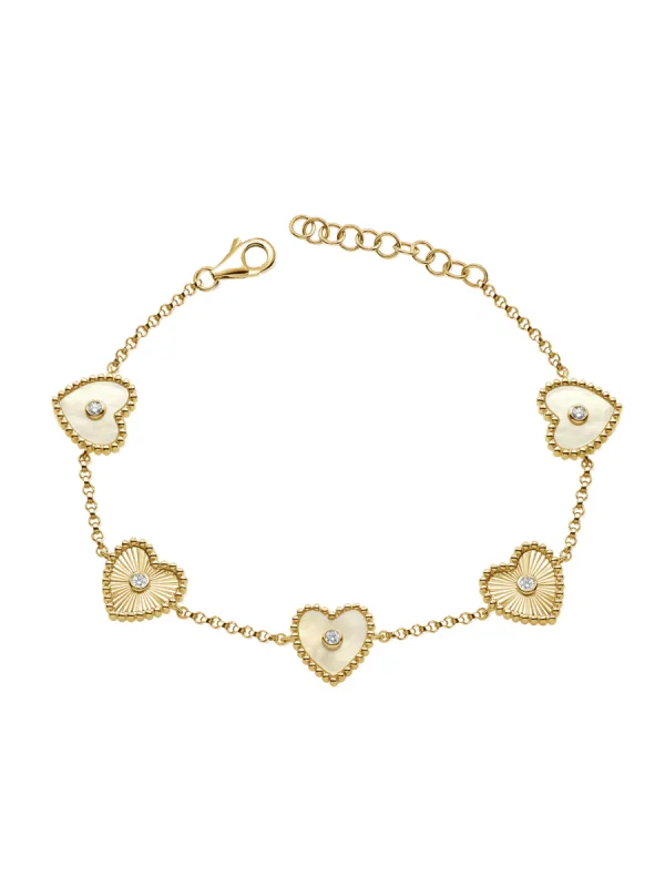Maya Mother of Pearl Heart Bracelet 14K sold by LeMel