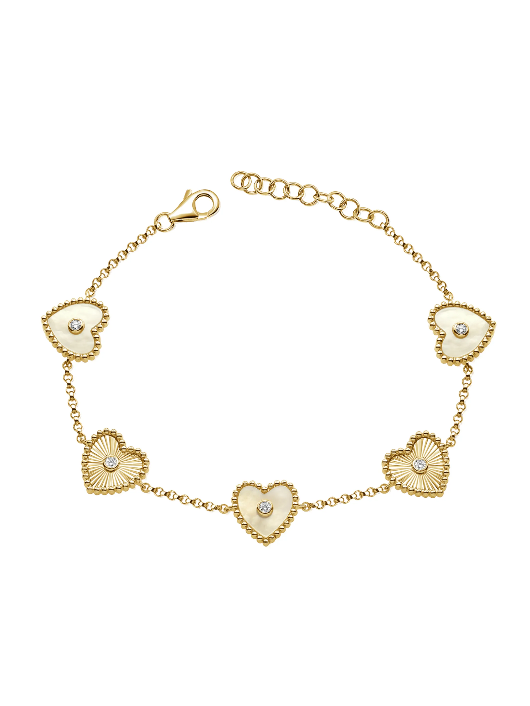 Maya Mother of Pearl Heart Bracelet 14K sold by LeMel