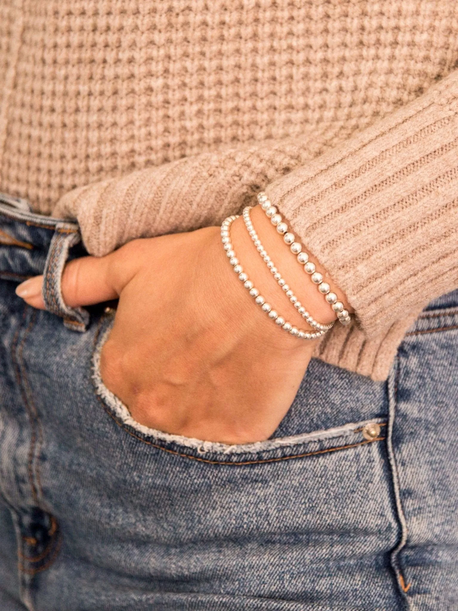 Everyday Stretch Bracelet Set Silver - 3mm + 4mm + 5mm sold by LeMel product image thumbnail 2