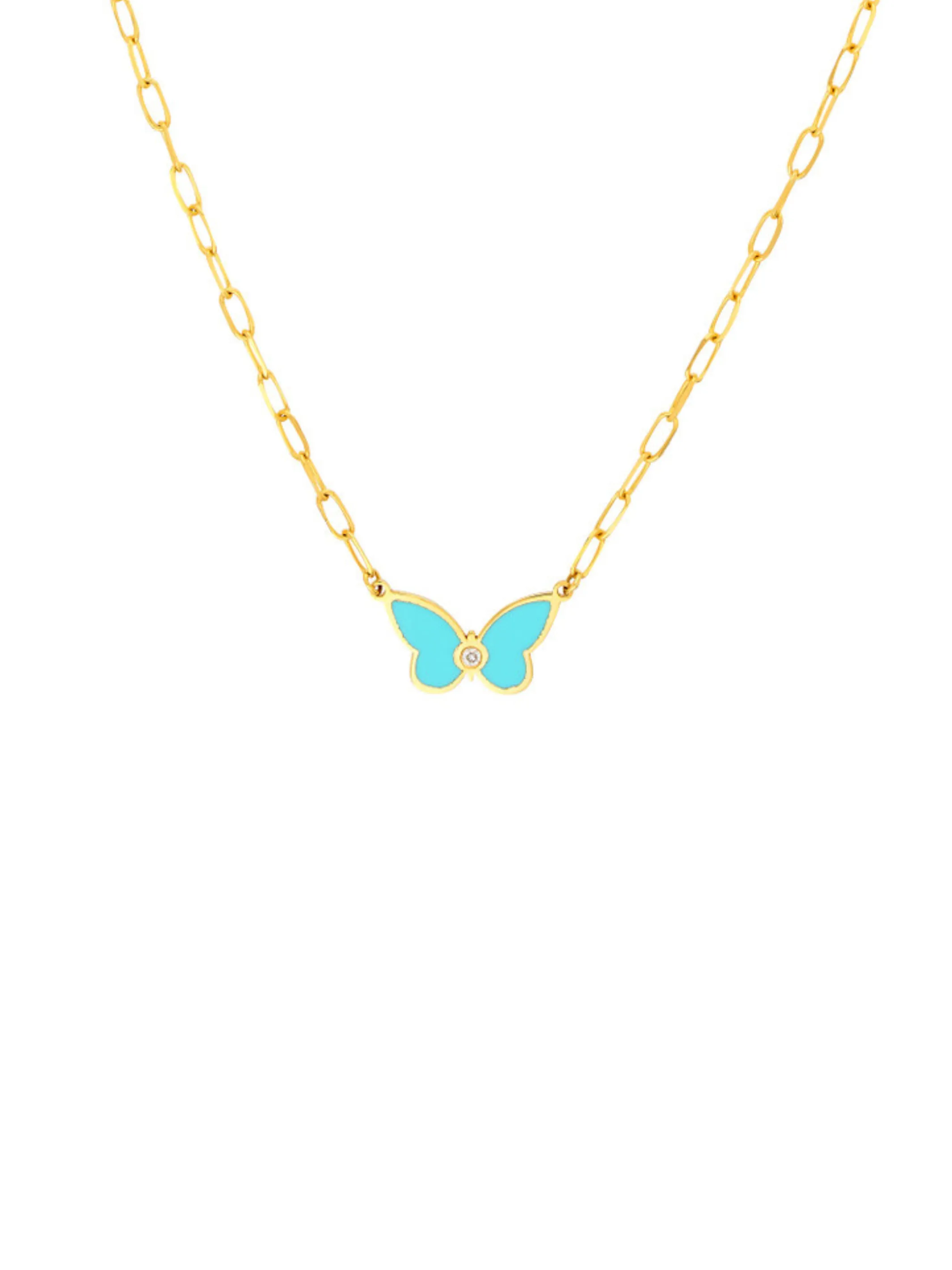 Turquoise Butterfly Necklace 14K sold by LeMel