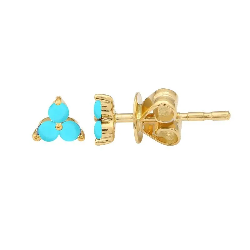 Tiny Trio Turquoise Stud Earring 14K sold by LeMel