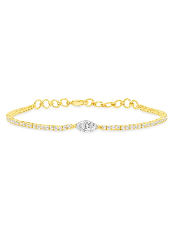 Marquise Solitaire Diamond Tennis Bracelet 14K sold by LeMel