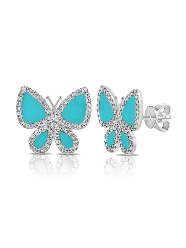 Brooke Butterfly Diamond Stud Earrings - Turquoise 14K sold by LeMel