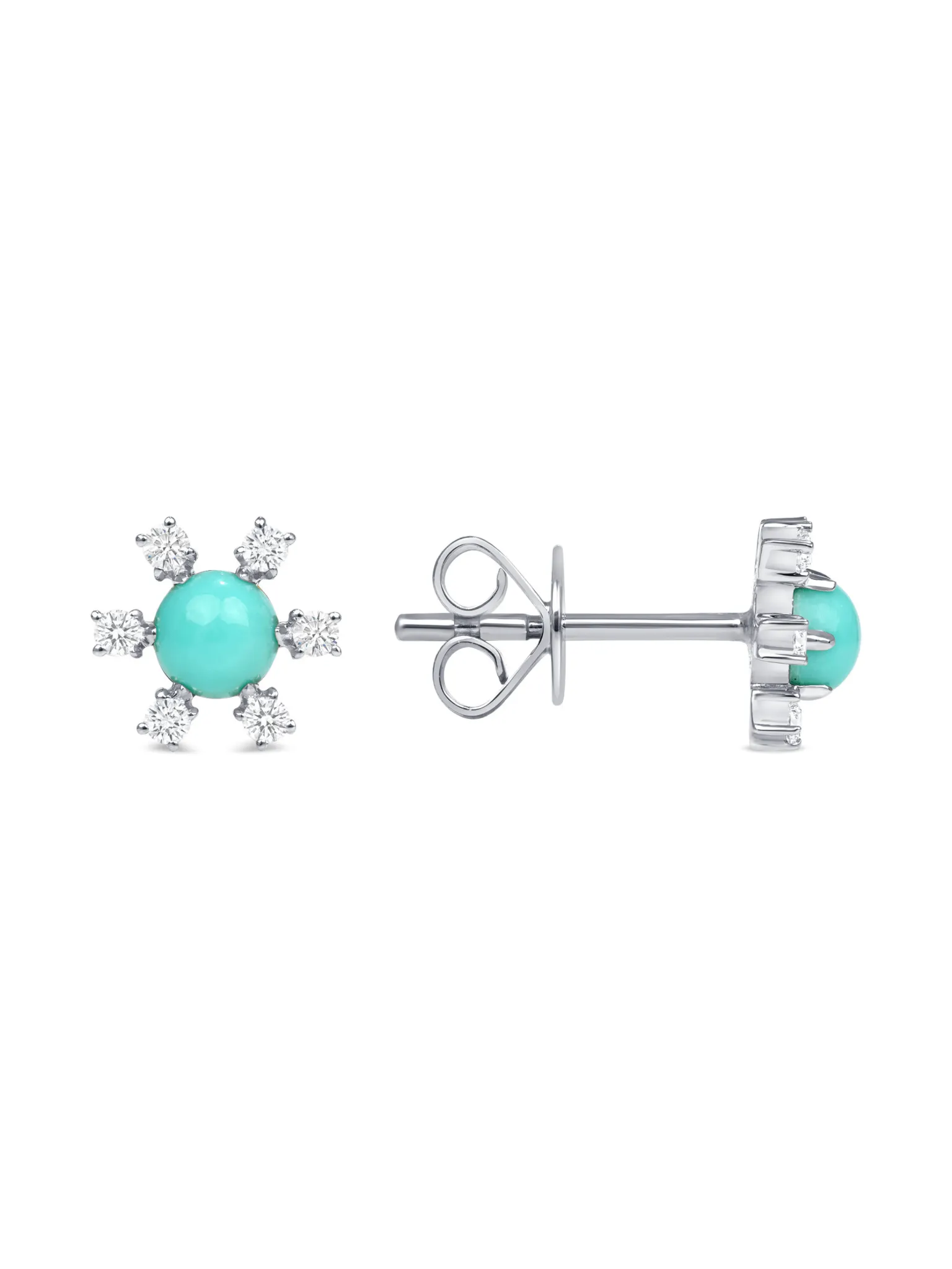 Turquoise Diamond Flower Stud Earrings 14K sold by LeMel product image thumbnail 5