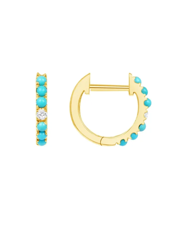 Turquoise and Diamond Huggie Earrings 14K sold by LeMel