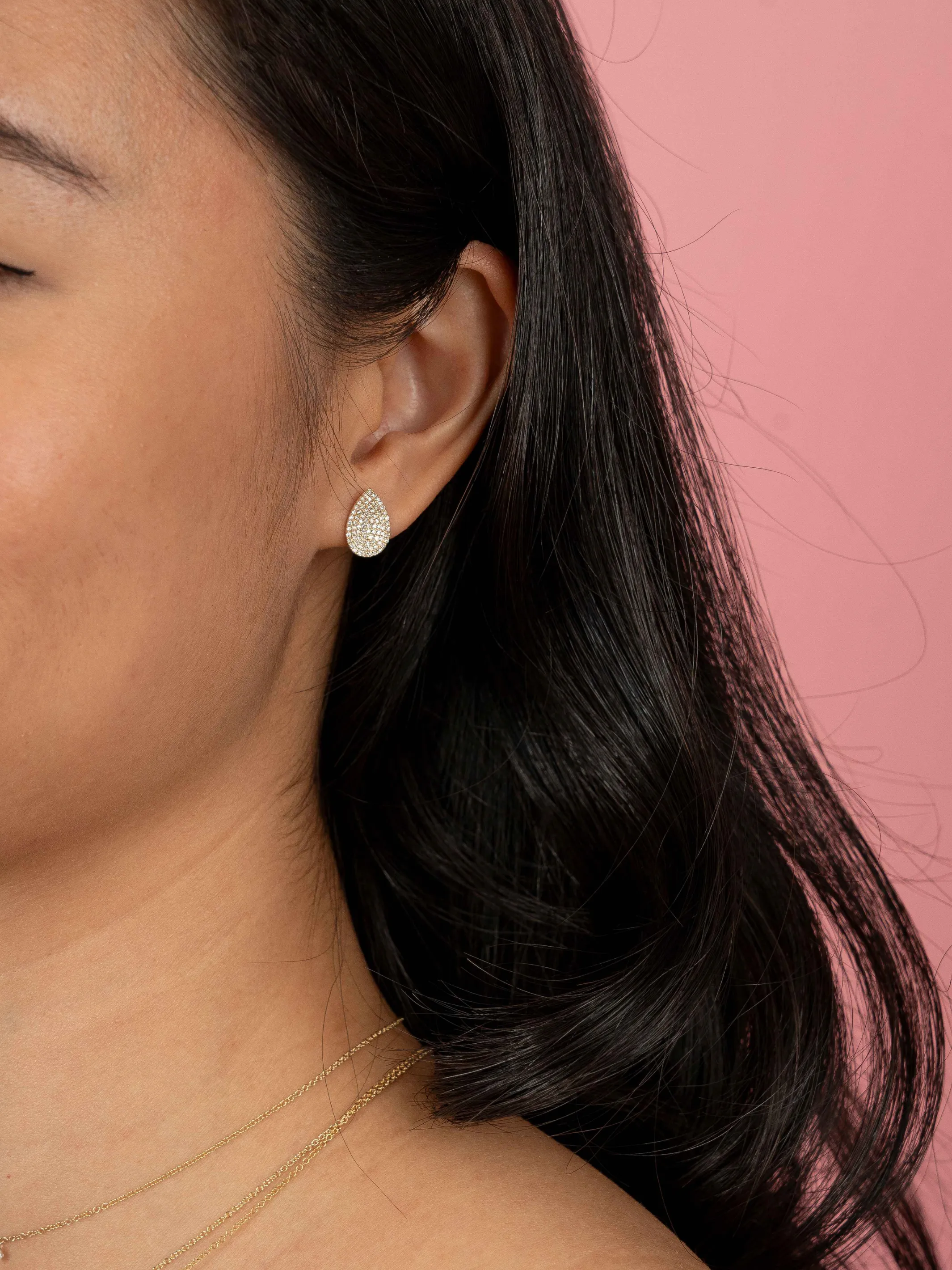 Mick Pave Diamond Pear Stud Earrings 14K sold by LeMel product image thumbnail 3