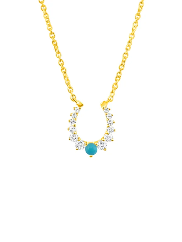 Horse Shoe Turquoise and Diamond Necklace 14K sold by LeMel