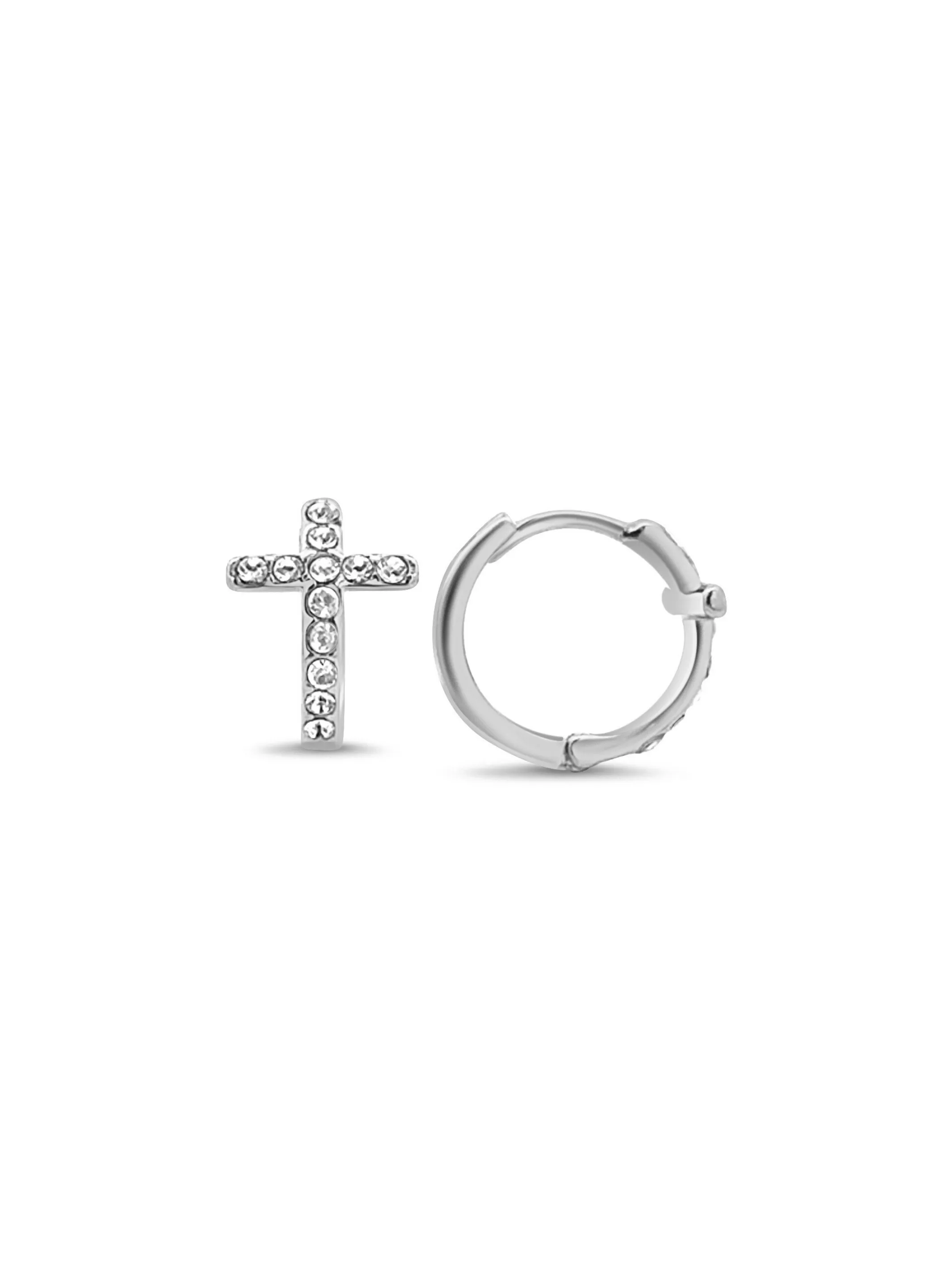 Cross CZ Huggie Earrings sold by LeMel product image thumbnail 3