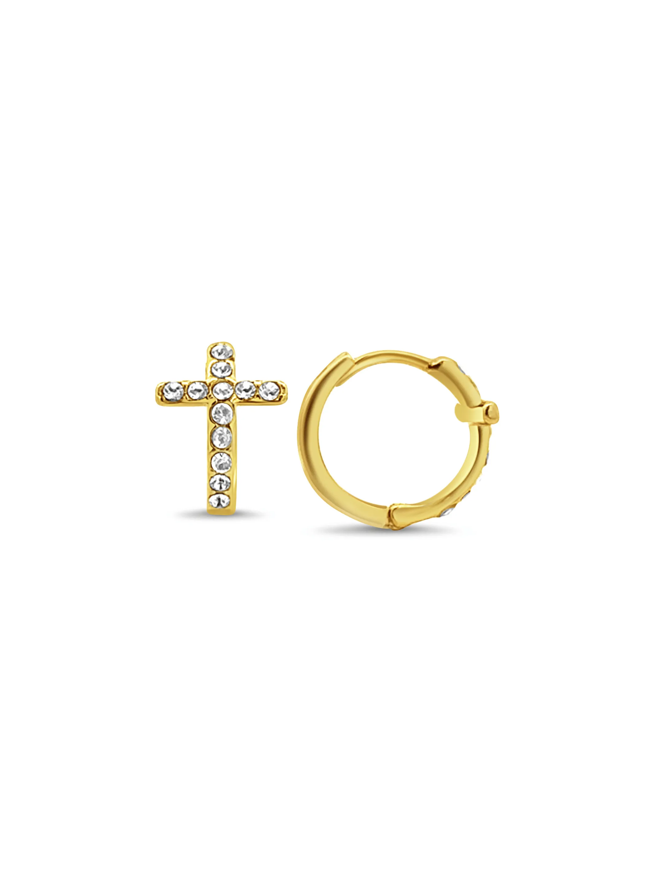 Cross CZ Huggie Earrings sold by LeMel