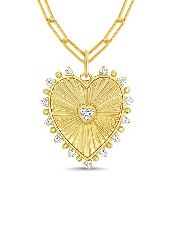 Fluted Heart Pendant Necklace 14K sold by LeMel