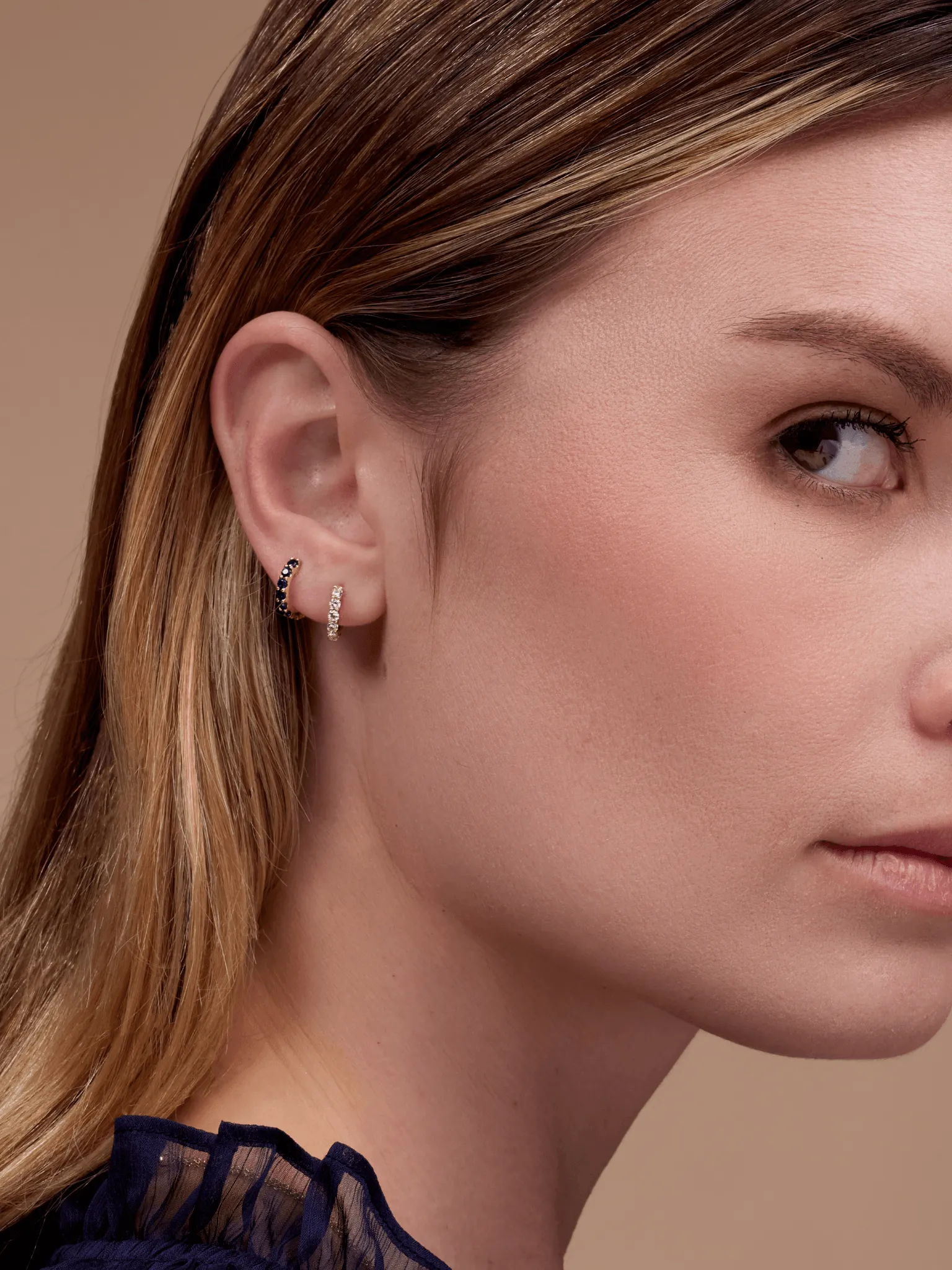 Reversible Blue Sapphire and Diamond Huggie 14K sold by LeMel product image thumbnail 4