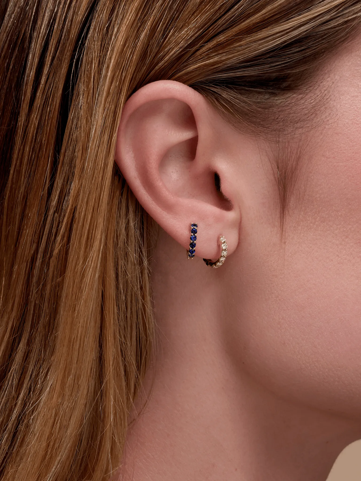 Reversible Blue Sapphire and Diamond Huggie 14K sold by LeMel product image thumbnail 3