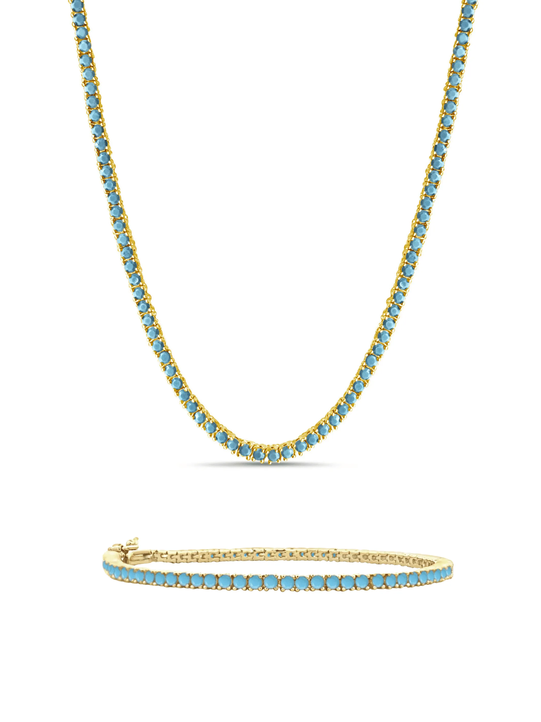 Turquoise Tennis Necklace + Bracelet Set sold by LeMel