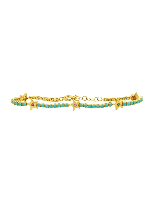 Turquoise and Stars Tennis Bracelet 14K sold by LeMel