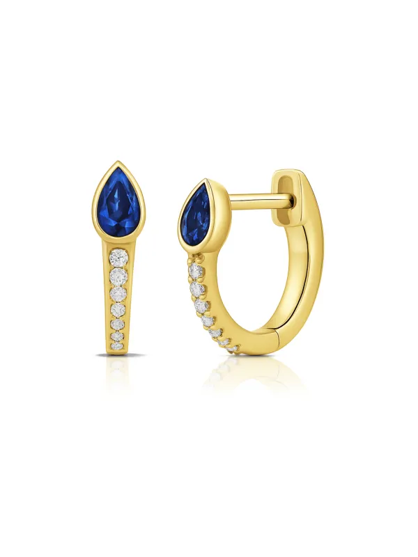 Pear Drop Huggie Earrings - Blue Sapphire 14K sold by LeMel