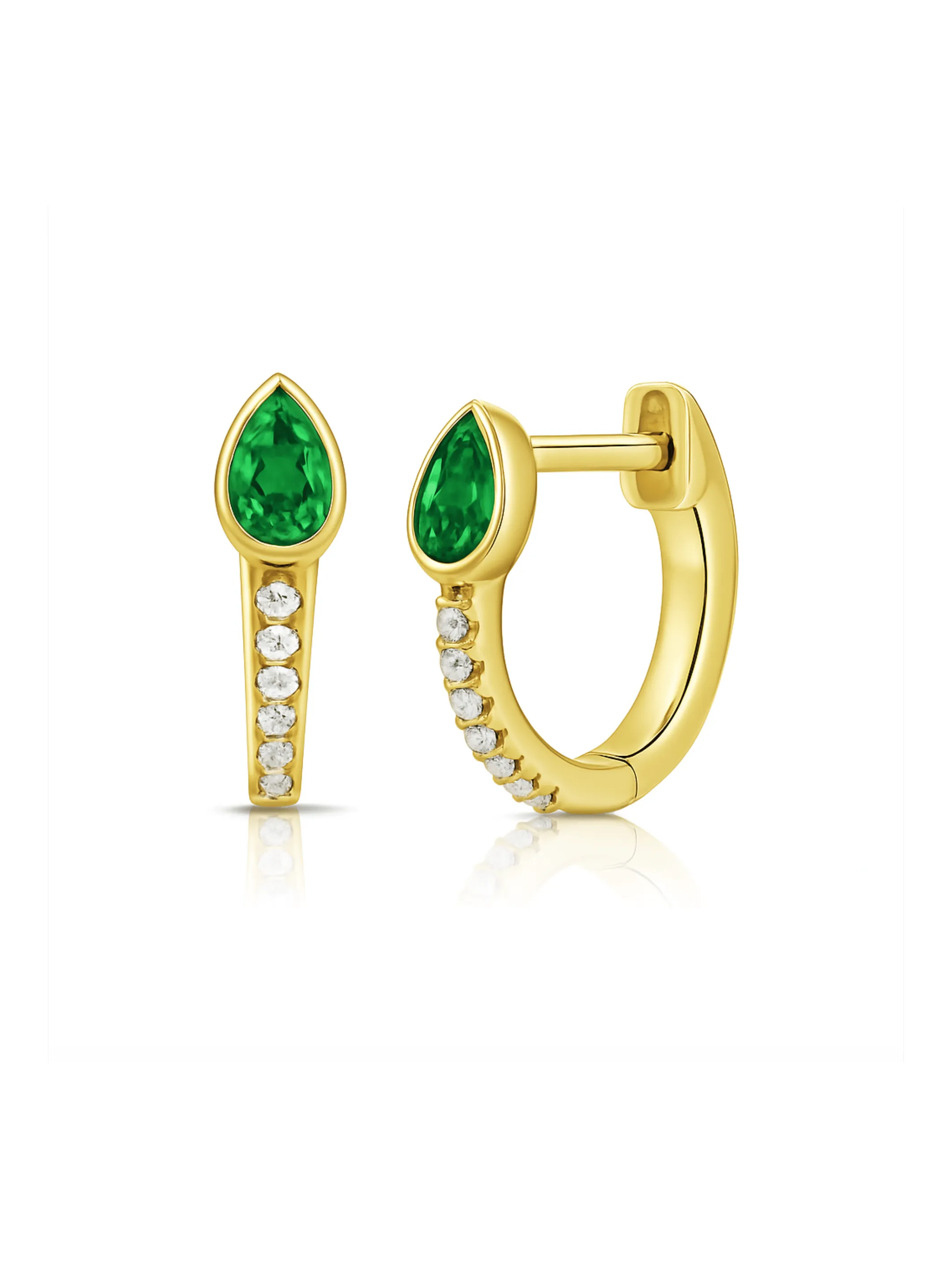 Pear Drop Huggie Earrings - Emerald 14K sold by LeMel