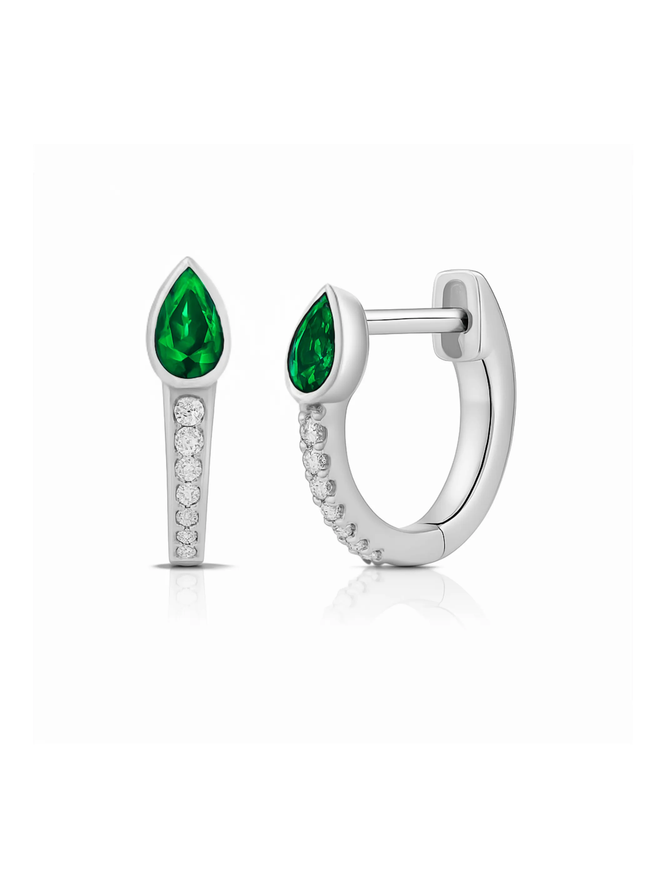 Pear Drop Huggie Earrings - Emerald 14K sold by LeMel product image thumbnail 2