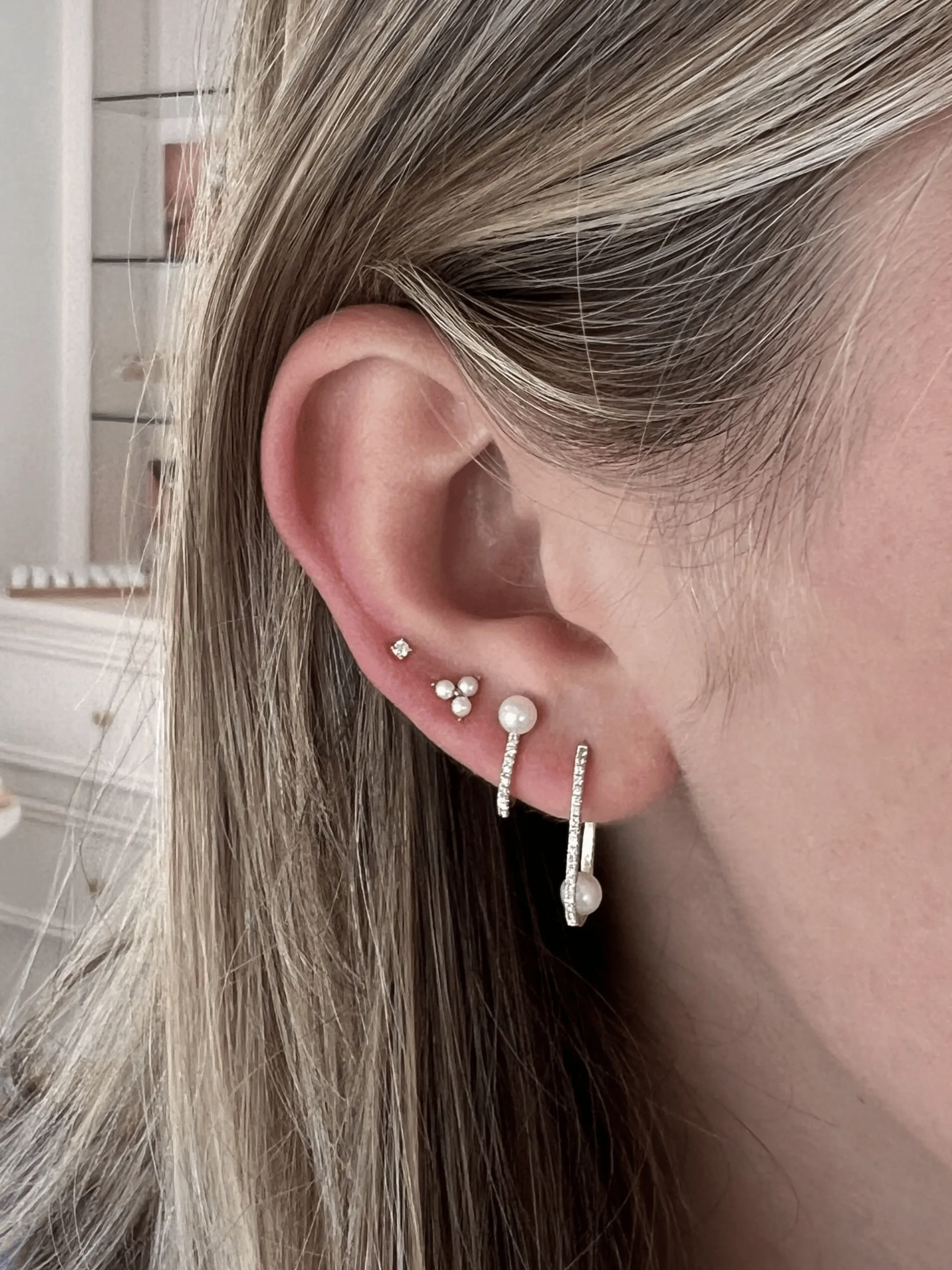 Chloe Pearl Huggie Earrings 14K sold by LeMel product image thumbnail 3