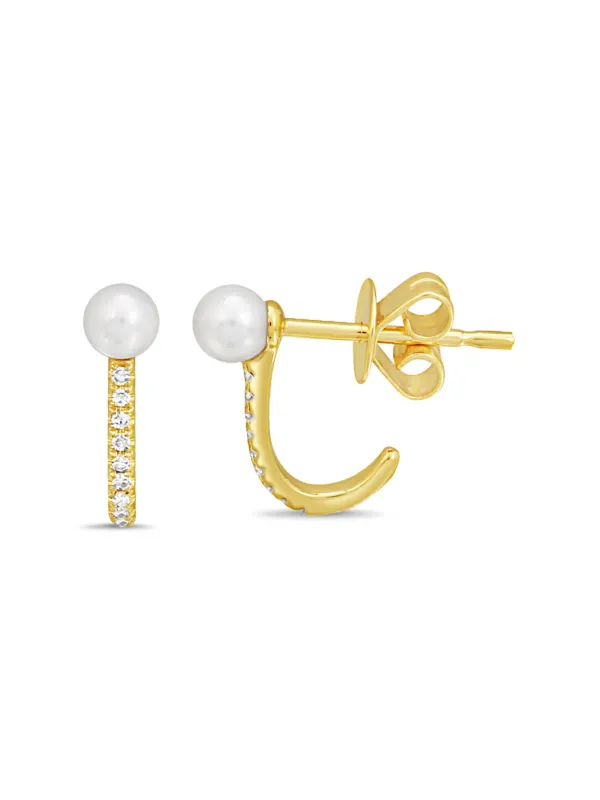 Chloe Pearl Huggie Earrings 14K sold by LeMel