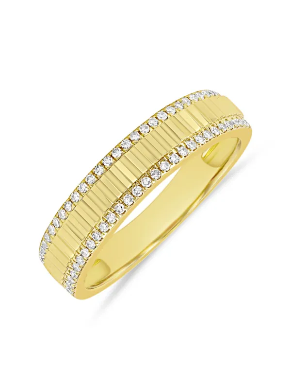 Halo Fluted and Diamond Ring - Halfway 14K sold by LeMel
