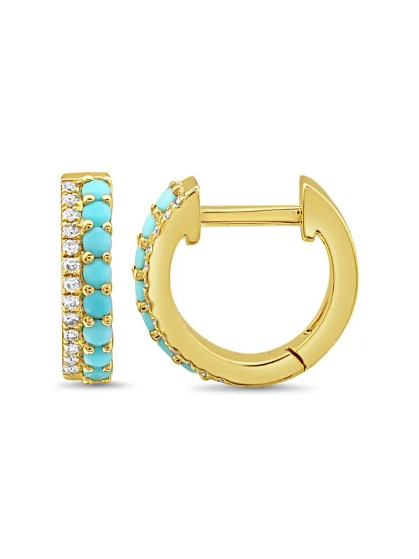 Daphne Double Row Huggie Earrings - Turquoise 14K sold by LeMel