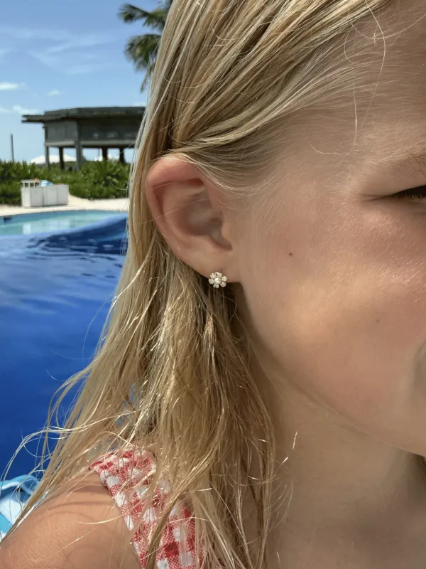 Kid Pearl Blossom Stud Earrings 14K sold by LeMel