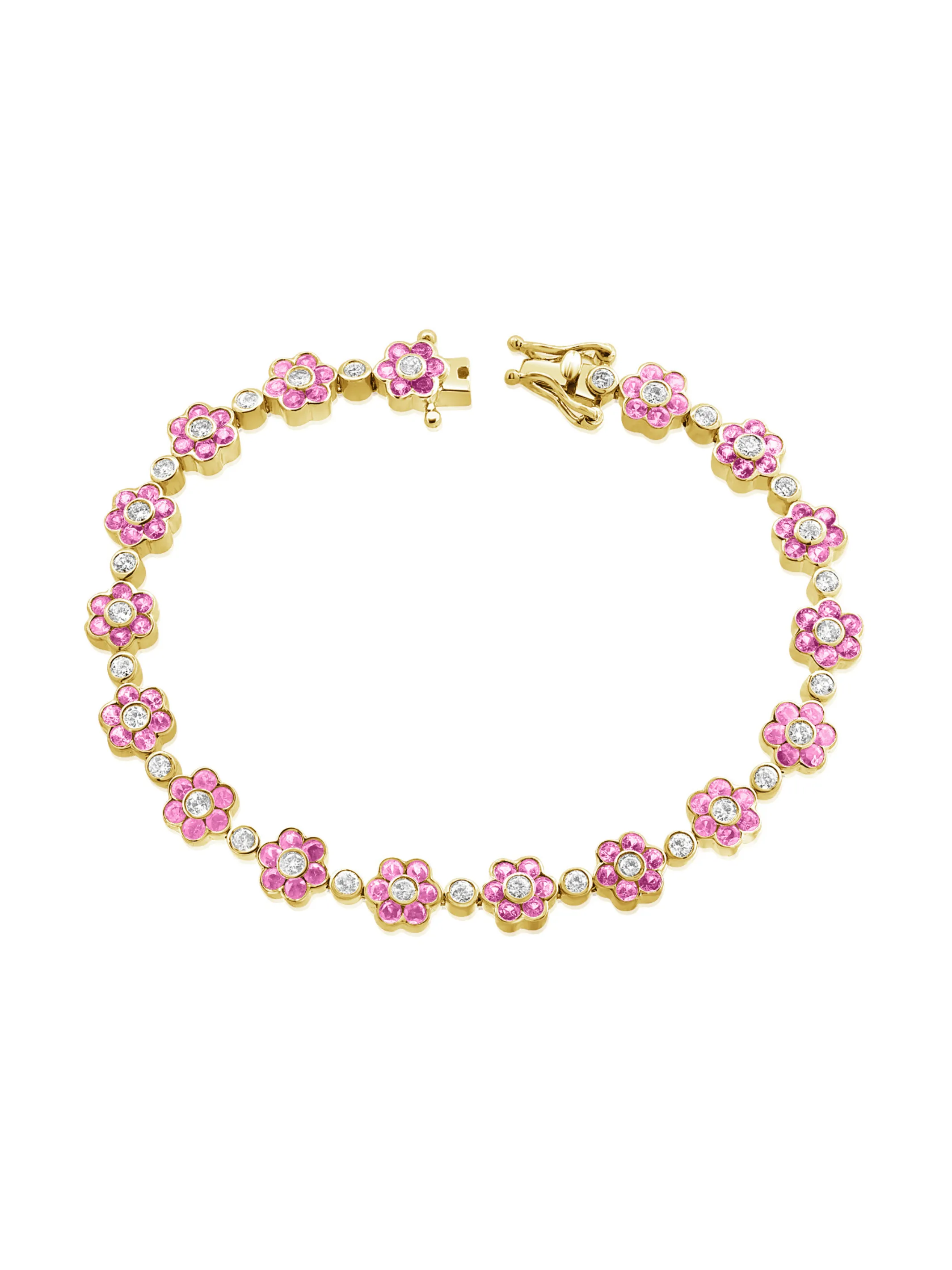 Flower Tennis Bracelet - Pink Sapphire 14K sold by LeMel