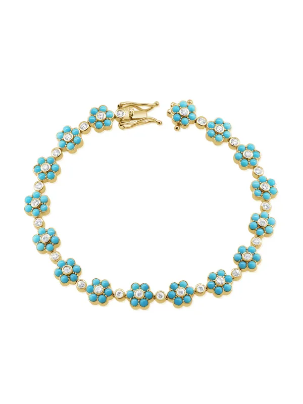 Flower Tennis Bracelet - Turquoise 14K sold by LeMel