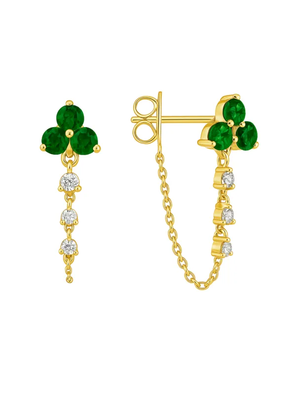 Tory Trio Chain Earrings - Emerald 14K sold by LeMel
