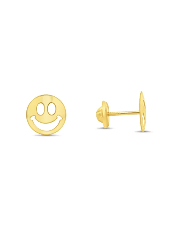 Kid Happy Face Stud Earrings 14K sold by LeMel