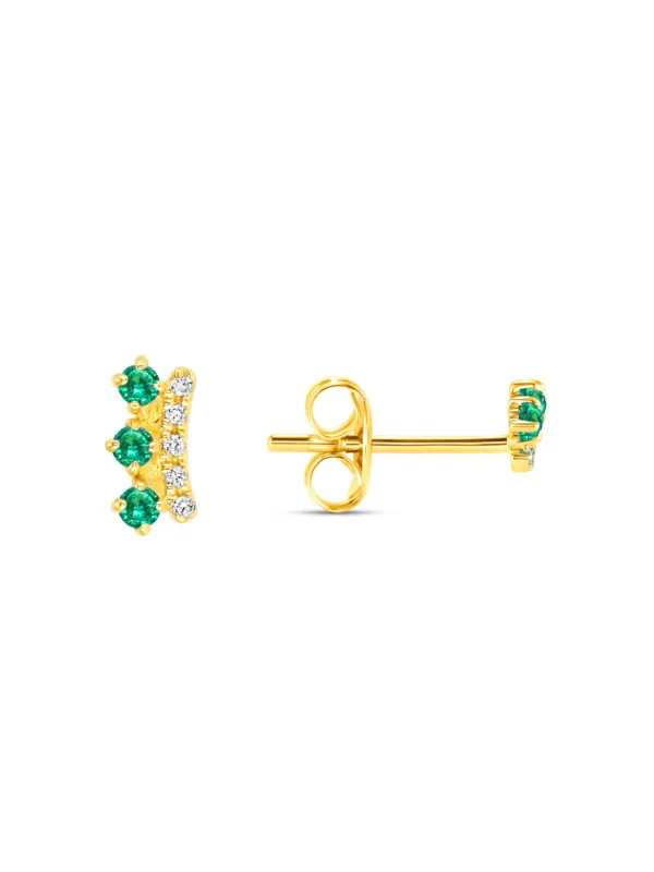 Crown Emerald Stud Earrings 14K sold by LeMel